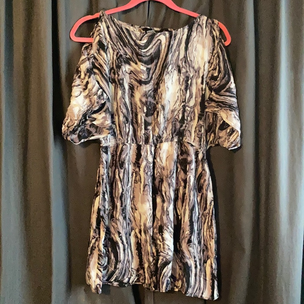 Angie black mini cold shoulder dress with gray